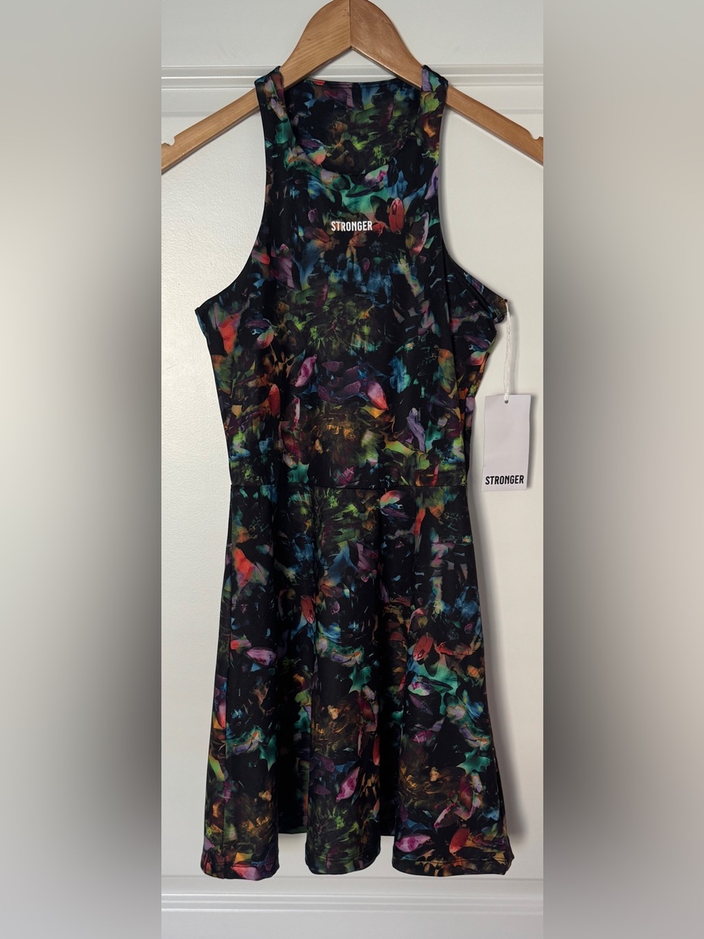 STRONGER Explore Night Flower Tennis Dress Black Floral Fit-and-Flare